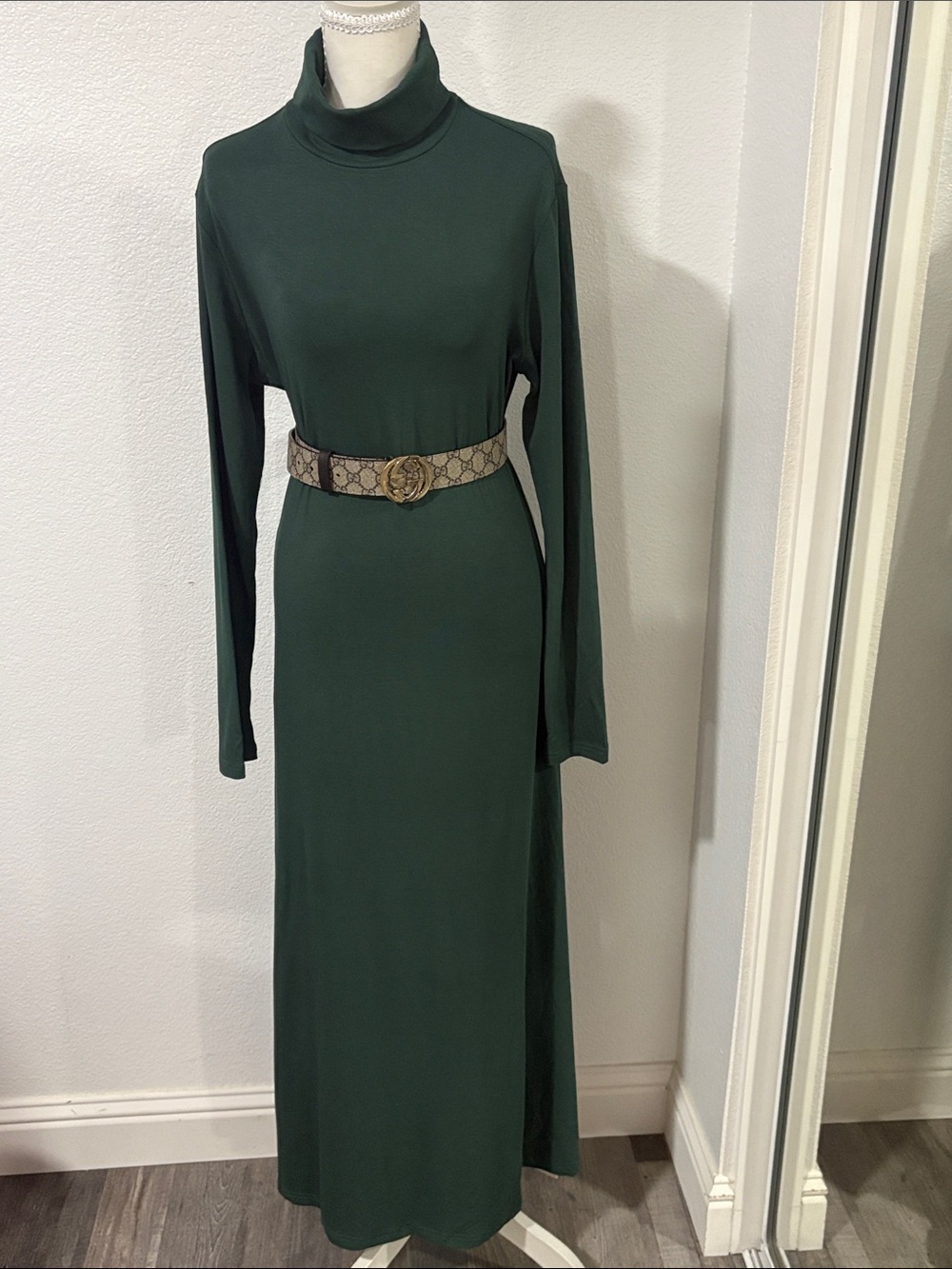 Turtleneck Long Sleeve Maxi Dress in Deep Green